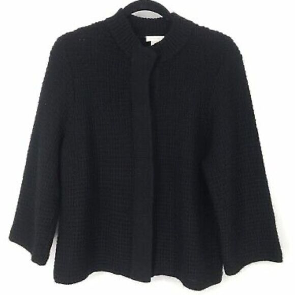 Chico's Sweaters - Chicos Womens Black Snap Front Cardigan Sweater Textured Knit